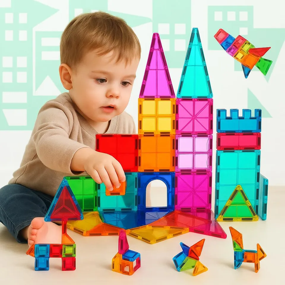 NK Magnetic Tiles Costruzioni Magnetiche 65 Pezzi Gioco
