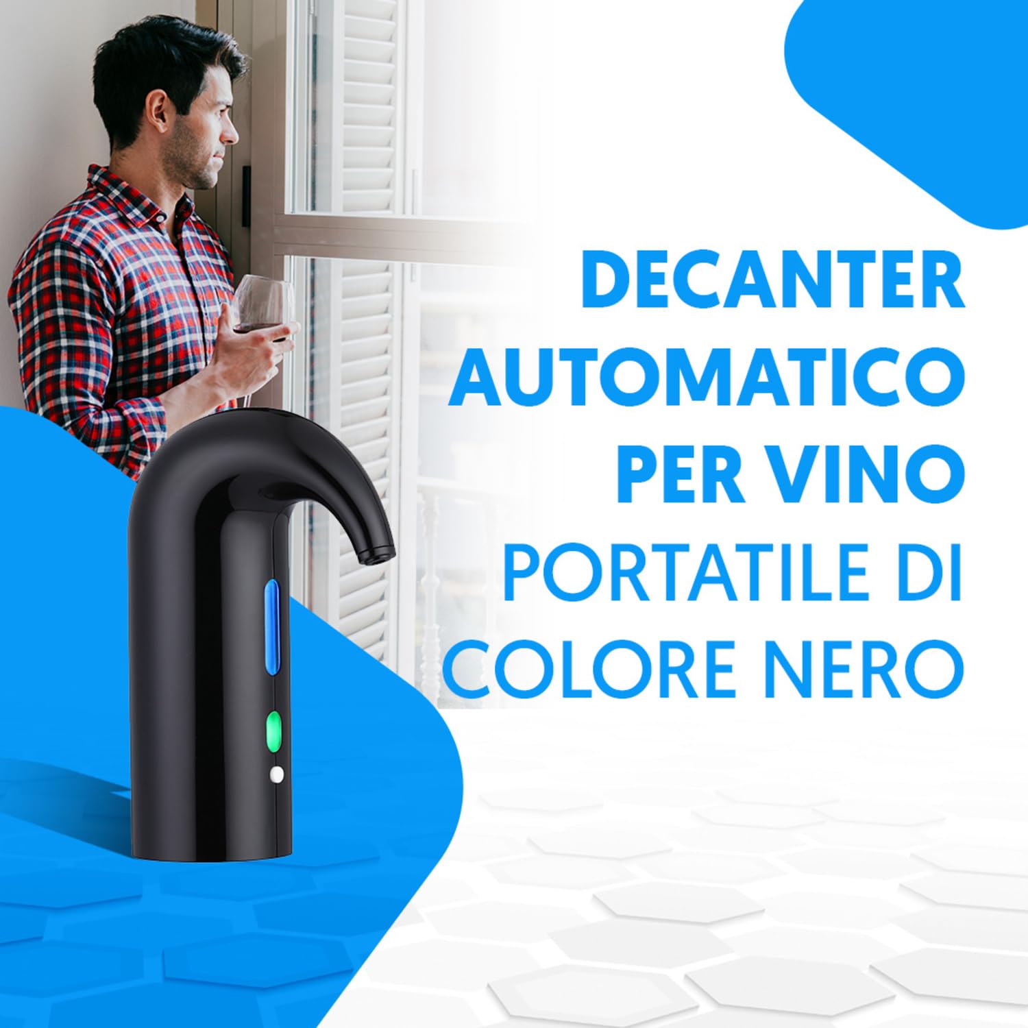 NK decanter vino elettrico nero USB ricaricabile con filtro