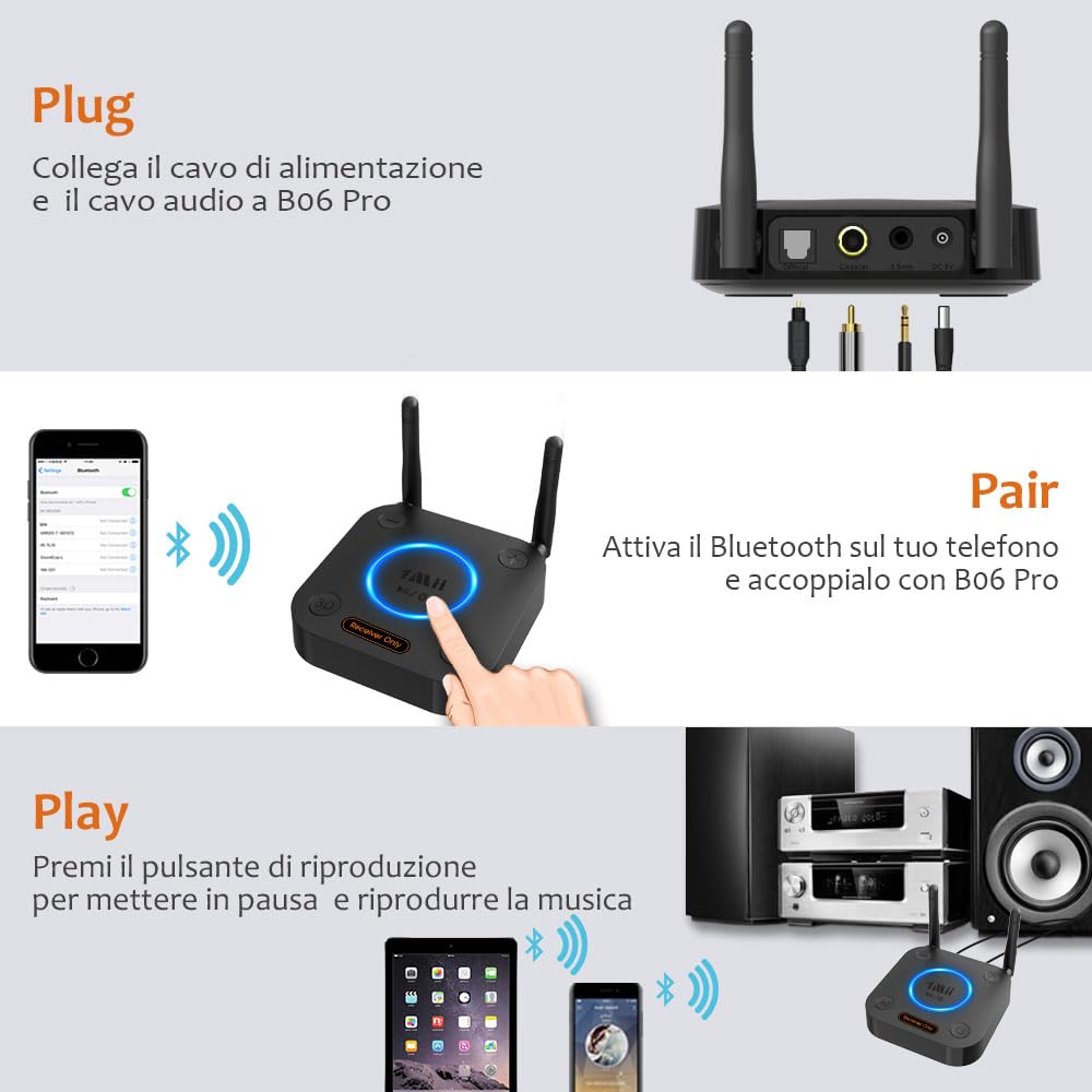 1Mii B06Pro Ricevitore Bluetooth HiFi aptX HD 60m