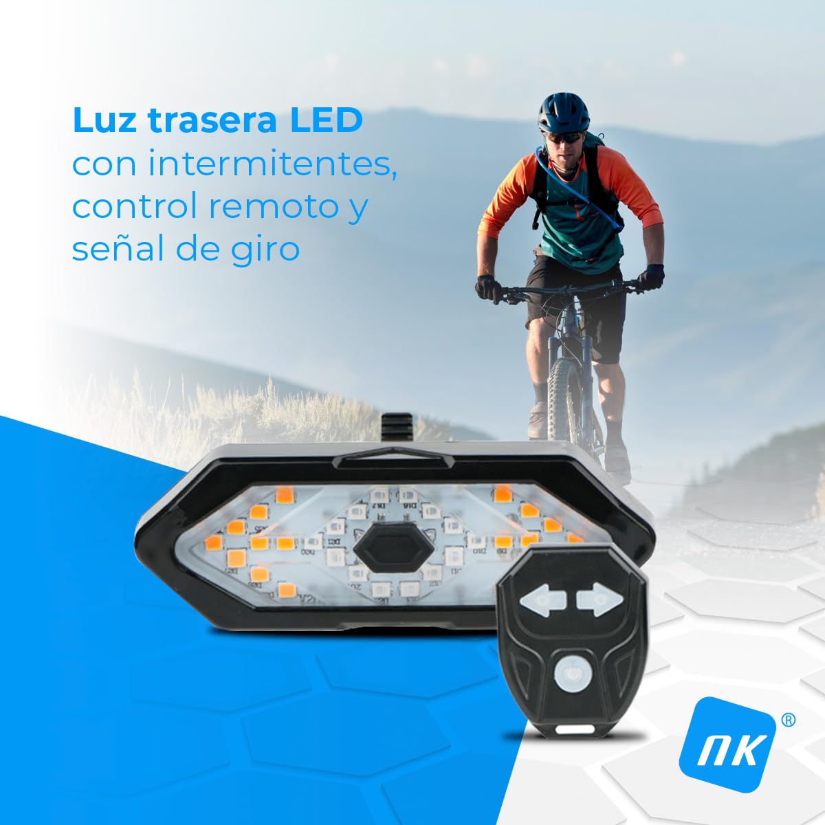 NK luce posteriore bici LED con frecce e telecomando USB