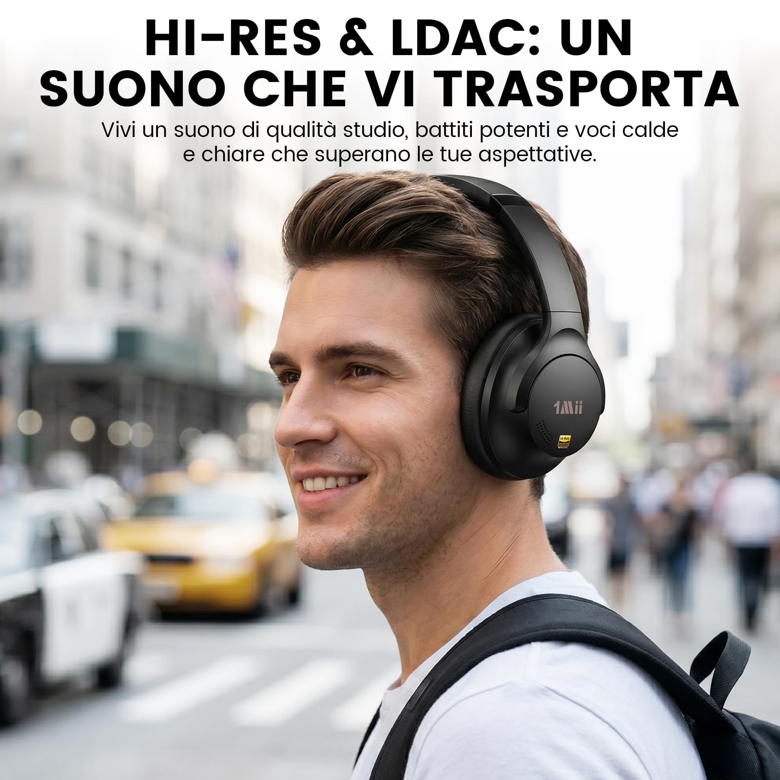 1Mii Y8 cuffie bluetooth ANC LDAC over-ear 100 ore nere