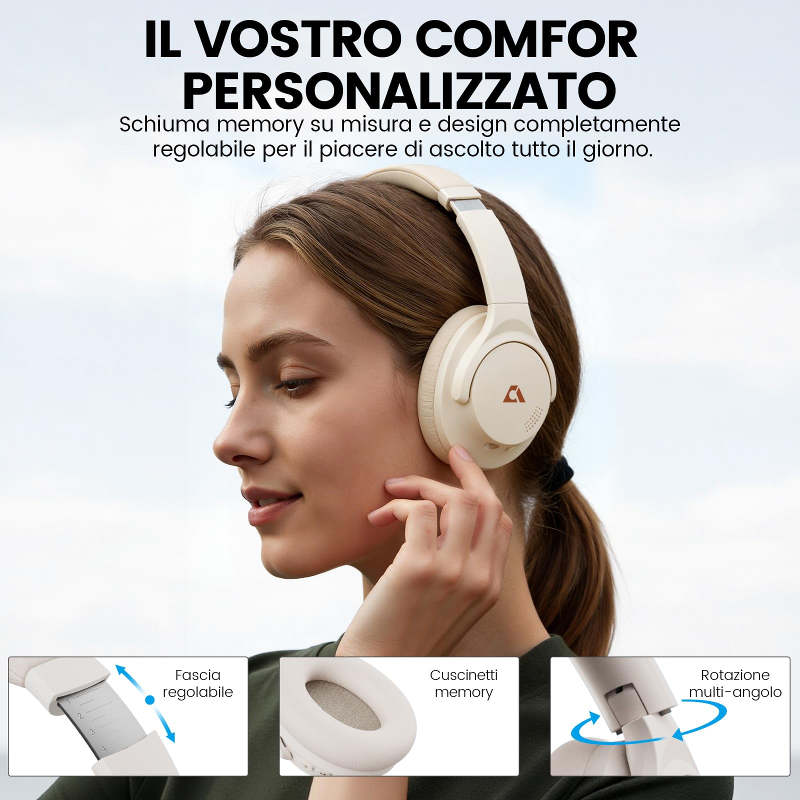 1Mii Y8+ Cuffie Bluetooth Over-Ear ANC Beige 100 Ore